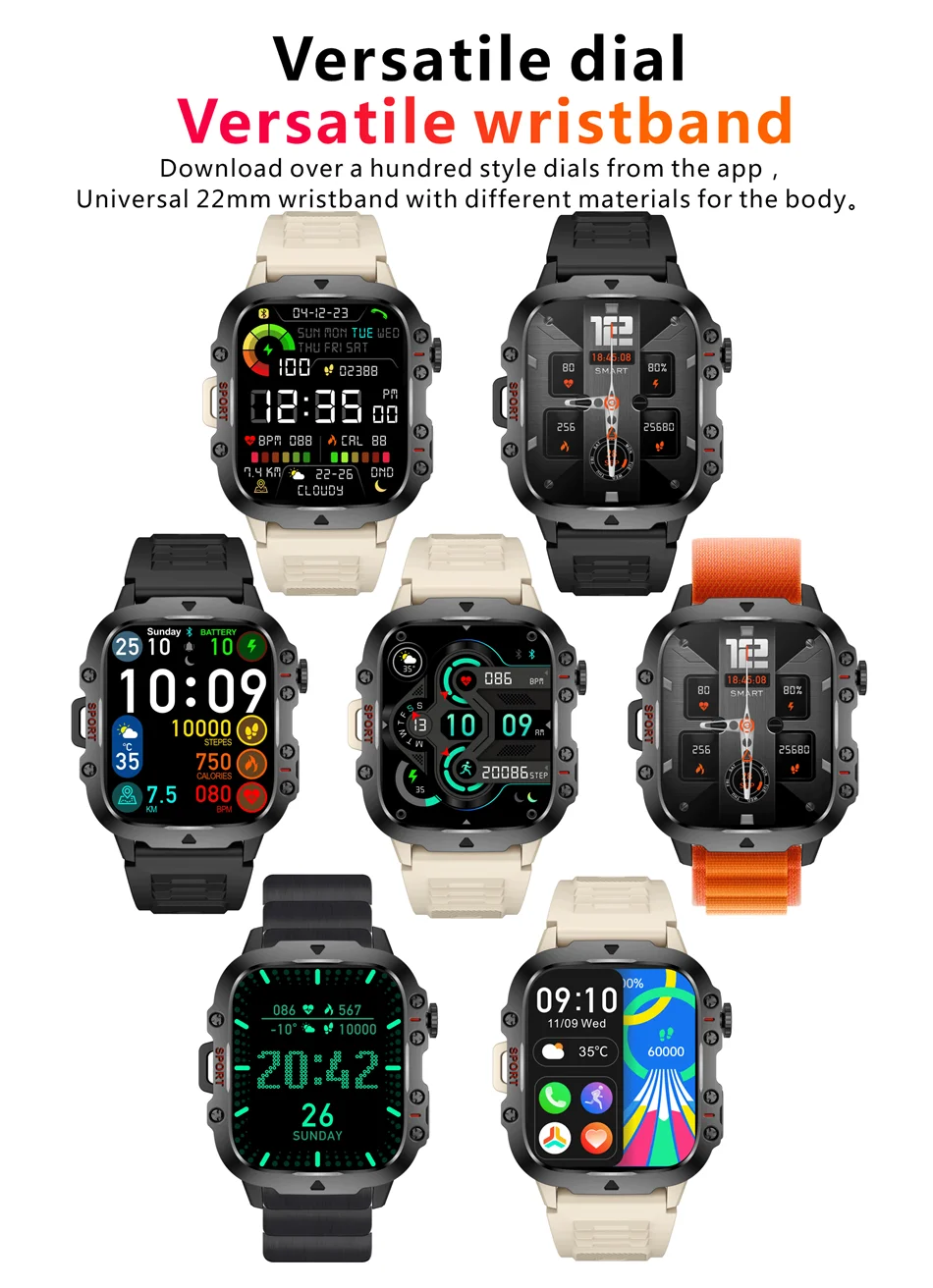 LIGE 2024 Outdoor Military Mens Smartwatch Bluetooth Call Sport Heart Rate Monitor IP68 Waterproof Smart Watches For Android IOS